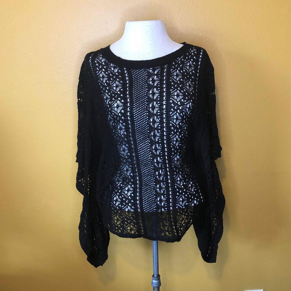 Apostrophe Black Crochet Sweater Pullover, S/M